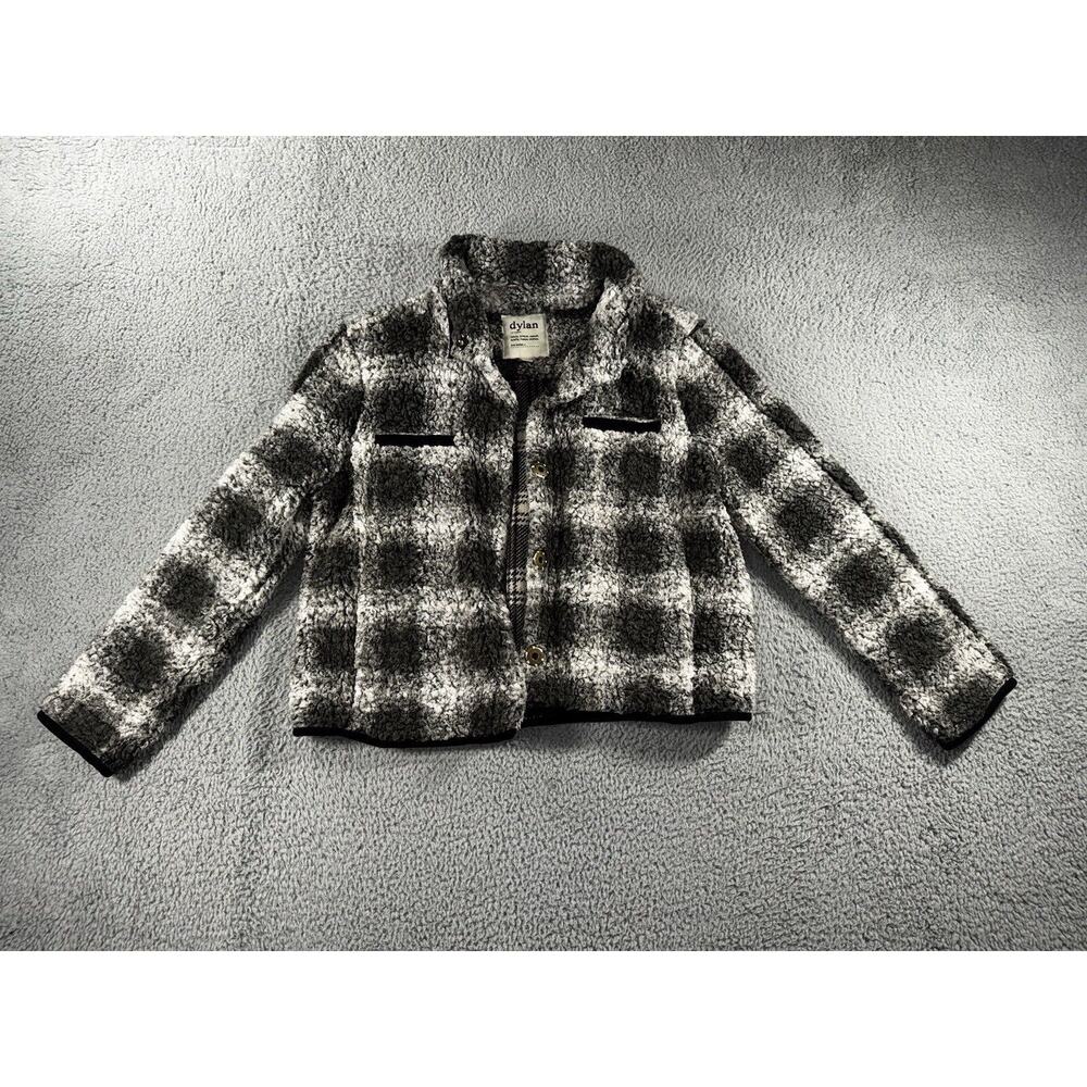 Dylan Sherpa Jacket Women Large Plaid Faux Fur Button Up Cozy Soft‎ Plush